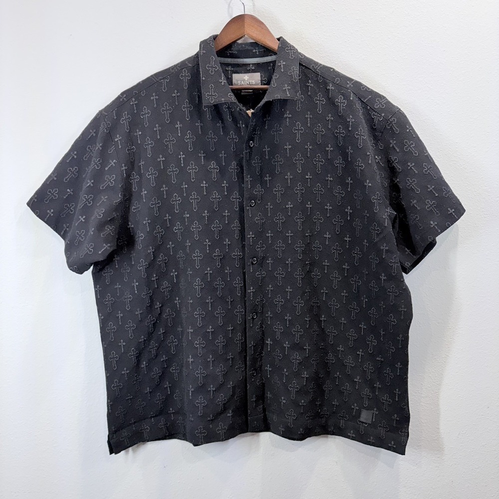 Saints Studio Men's Black Shirt Embroidered Cross Size 3XL